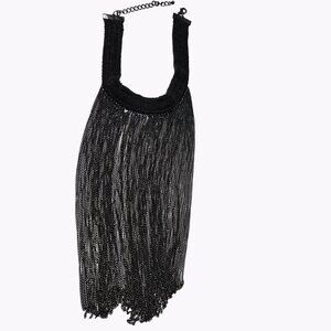 Black Metal Tassel Waterfall Necklace Bib Choker Multi Strand Statement Jewelry